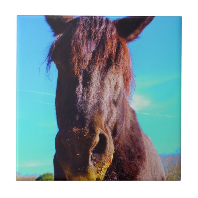 Lila Pferd mit grünem Mund Fliese (Vorderseite)