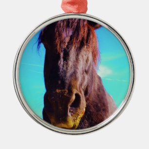 Lila Pferd mit grünem Mund Silbernes Ornament