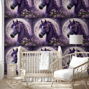 Lila Pferd mit Mond und Blume, Tapete