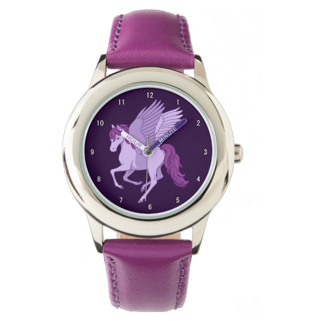 Lila Pferd Pegasus Armbanduhr (Vorderseite)
