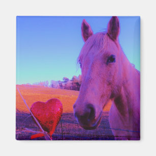 Lila Pferd Valentine Rotes Herz Magnet