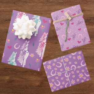 Lila Pferdebogen-Muster-Wrap-Schalen Geschenkpapier Set