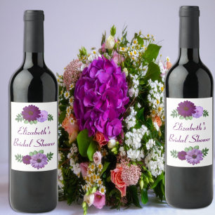 Lila Pfingstrosen-Blumen-Braut-Party Weinetikett