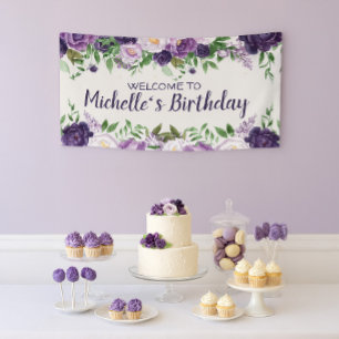 Lila Pfingstrosen Florale Damen-Geburtstagsbegrüßu Banner