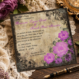 Lila Pfingstrosen Florale Vintage-Hochzeit Einladung