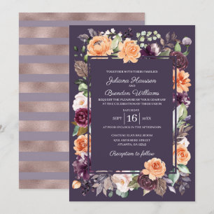 Lila Pfirsich Flora Hochzeit im Herbst Einladung