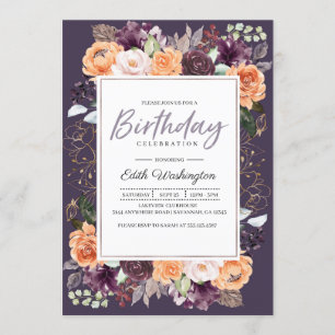 Lila Pfirsich Floral Fall Geburtstag Einladung