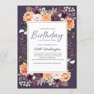 Lila Pfirsich Floral Fall Geburtstag Einladung