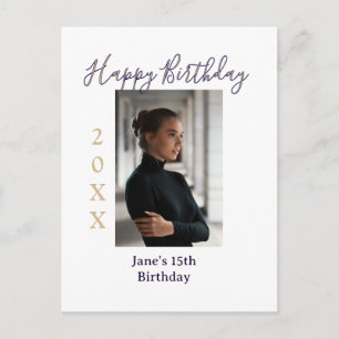lila Pfirsich frohen 15. Geburtstag Foto Name Jahr Postkarte