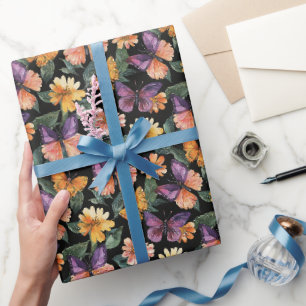 Lila Pfirsich Rosa Schmetterlinge Blumen Geburtsta Geschenkpapier