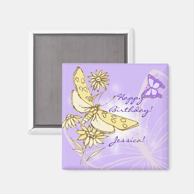 Lila Pfirsich Schmetterling  Magnet (Vorderseite/Rückseite)