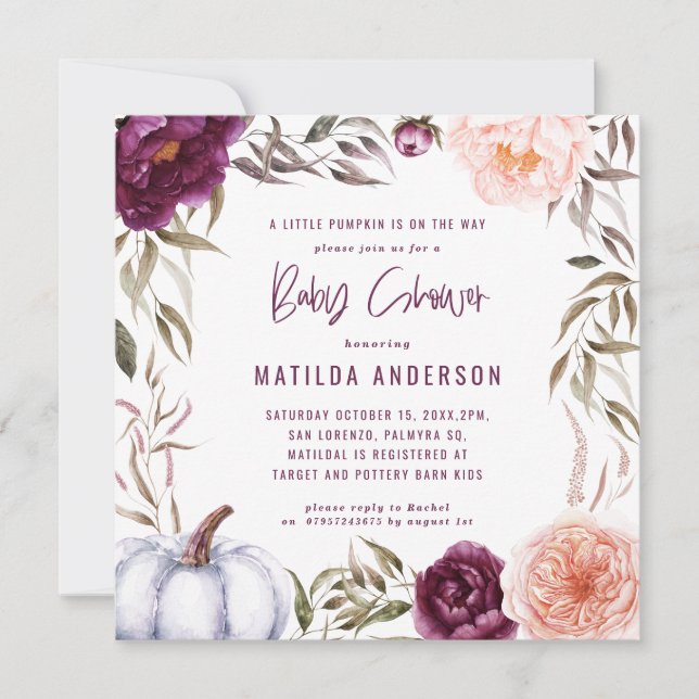 Lila + Pfirsichblüte, Kürbisfall Babydusche (Vorderseite)