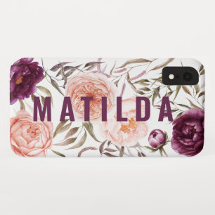 Lila + pfirsichfarbenes Blumenfallmonogramm Case-Mate iPhone Hülle