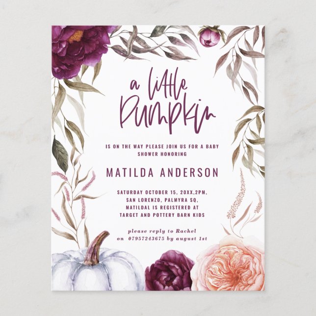 lila Pfirsichkürbis zum Herbst Babydusche (Vorderseite)