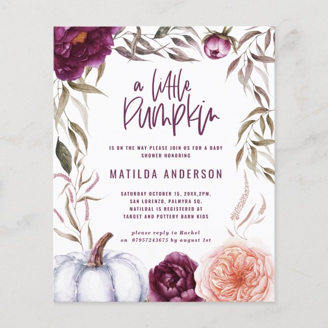 lila Pfirsichkürbis zum Herbst Babydusche Flyer (Vorne)