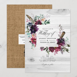 Lila-pflaume-blumen-QR-Code-RSVP-bohemian-Hochzeit Einladung