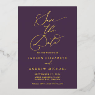 Lila Pflaume Goldfolie Minimalist Save the Date Folieneinladung