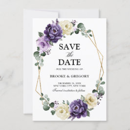 Lila Pflaume Ivory Gold Geometric Save the Date