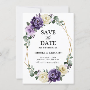 Lila Pflaume Ivory Gold Geometric Save the Date
