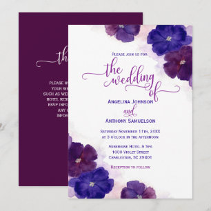 Lila Pflaume Royal Blue Floral Wedding Einladung
