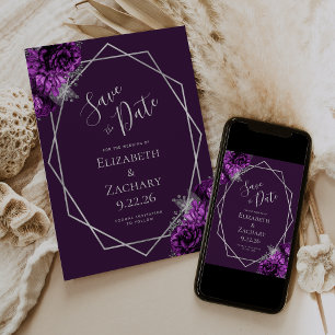 Lila Pflaume Silber Blumen Geometrisch Save the Da Date