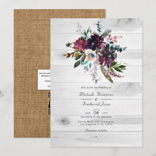 Lila Pflaumen-Blumen-Rustikal-QR-Code-Bohemian-Hoc Einladung