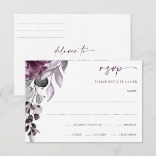 Lila Pflaumen-Hochzeit Aquarell Blumen-Foliage RSV RSVP Karte