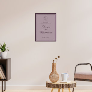 Lila Pflaumen-Monogramm-Hochzeits-Willkommensschil Poster