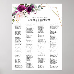 Lila Pflaumen-Schimmer-Rosa-Rosen-Hochzeit-Sitzord Poster