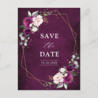 Lila Pflaumenblush-Rose Geometrisch Save the Date 