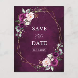 Lila Pflaumenblush-Rose Geometrisch Save the Date  Postkarte