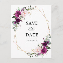 Lila Pflaumenblush-Rose Save the Date geometrisch Postkarte