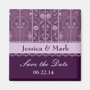 Lila PflaumenDamast Rett Date Wedding Magnet