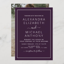 Lila Pflaumenhochzeit mit Foto Einladung