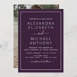 Lila Pflaumenhochzeit mit Foto Einladung