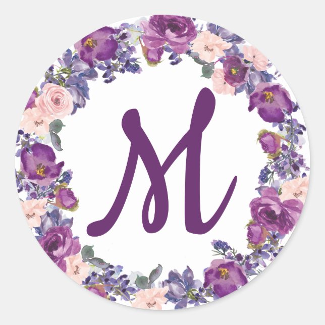 Lila Pflaumenrosa Monogramm-Umschlag Aufkleber (Vorderseite)