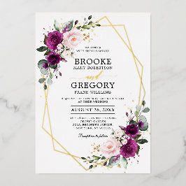 Lila Pflaumenrot Rose Boho Geometric Wedding Folieneinladung