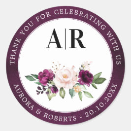 Lila Pflaumenrot Rosen Hochzeit Danke Cla Runder Aufkleber