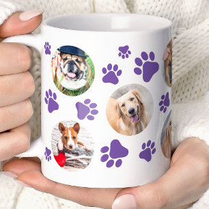 Lila Pfotenabdruck 8 Haustier-Hund-Foto-Collage Kaffeetasse
