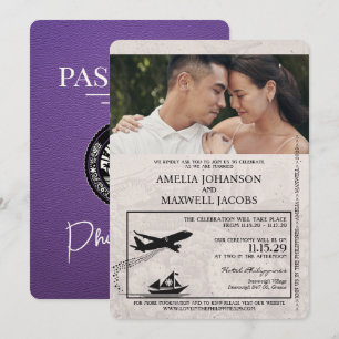 Lila Philippinischer Reisepass Hochzeit Einladung