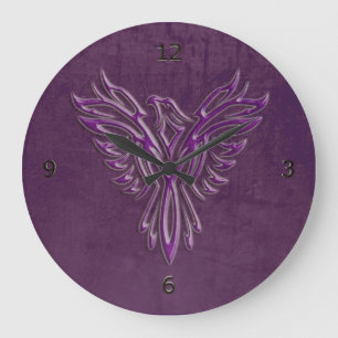 Lila Phoenix-Aufstieg, Ledertextur Große Wanduhr