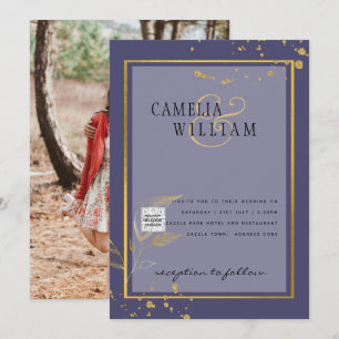 Lila PHOTO HOCHZEIT Einladung QR Code Termin vorme