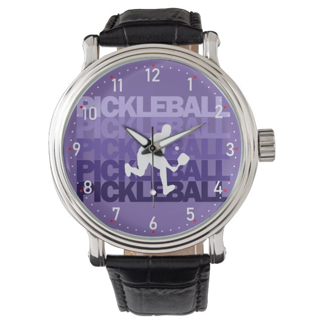 💜 Lila Pickleball-Silhouette Pickleball Armbanduhr (Vorderseite)