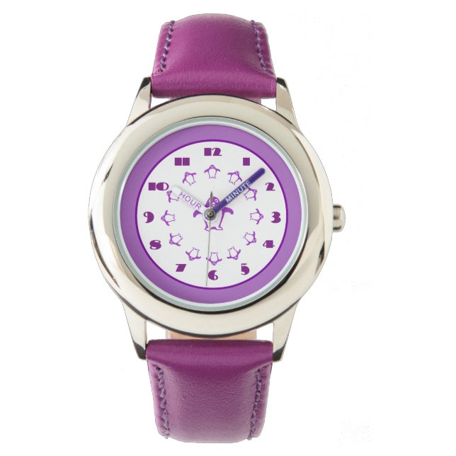 Lila Pinguine Watch Armbanduhr (Vorderseite)