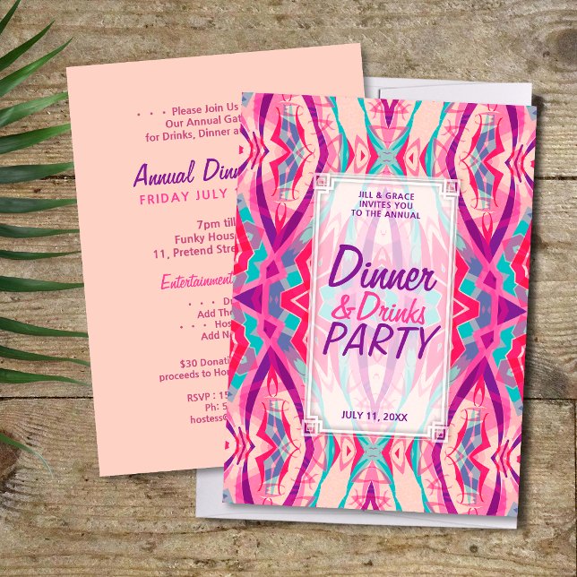 Lila Pink Aqua Boho Chic Dinner Drinks Party Einladung (Von Creator hochgeladen)