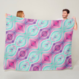 Lila Pink Aqua Pattern Boho Fleecedecke