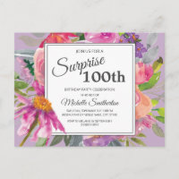 Lila Pink Aquarell Floral 100. Geburtstag