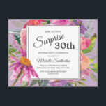 Lila Pink Aquarell Floral 30. Geburtstag Postkarte<br><div class="desc">Mit dieser eleganten Geburtstagseinladung, die in einer lebendigen, blumengeschmückten Grenze gerahmt ist, können Sie sich auf den 30. Die sanfte Lavendelkulisse und die kühnen Blüten schaffen ein frisches, modernes Ambiente, das sich perfekt für Abendessen, Brunch oder Dach-Feiern eignet. Personalisieren Sie mit ihrem Namen und Party Details, um den Augenblick wirklich...</div>