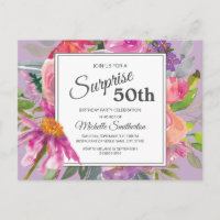 Lila Pink Aquarell Floral 50. Geburtstag