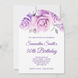 Lila Pink Aquarell Rose Foto 50. Geburtstag Einladung